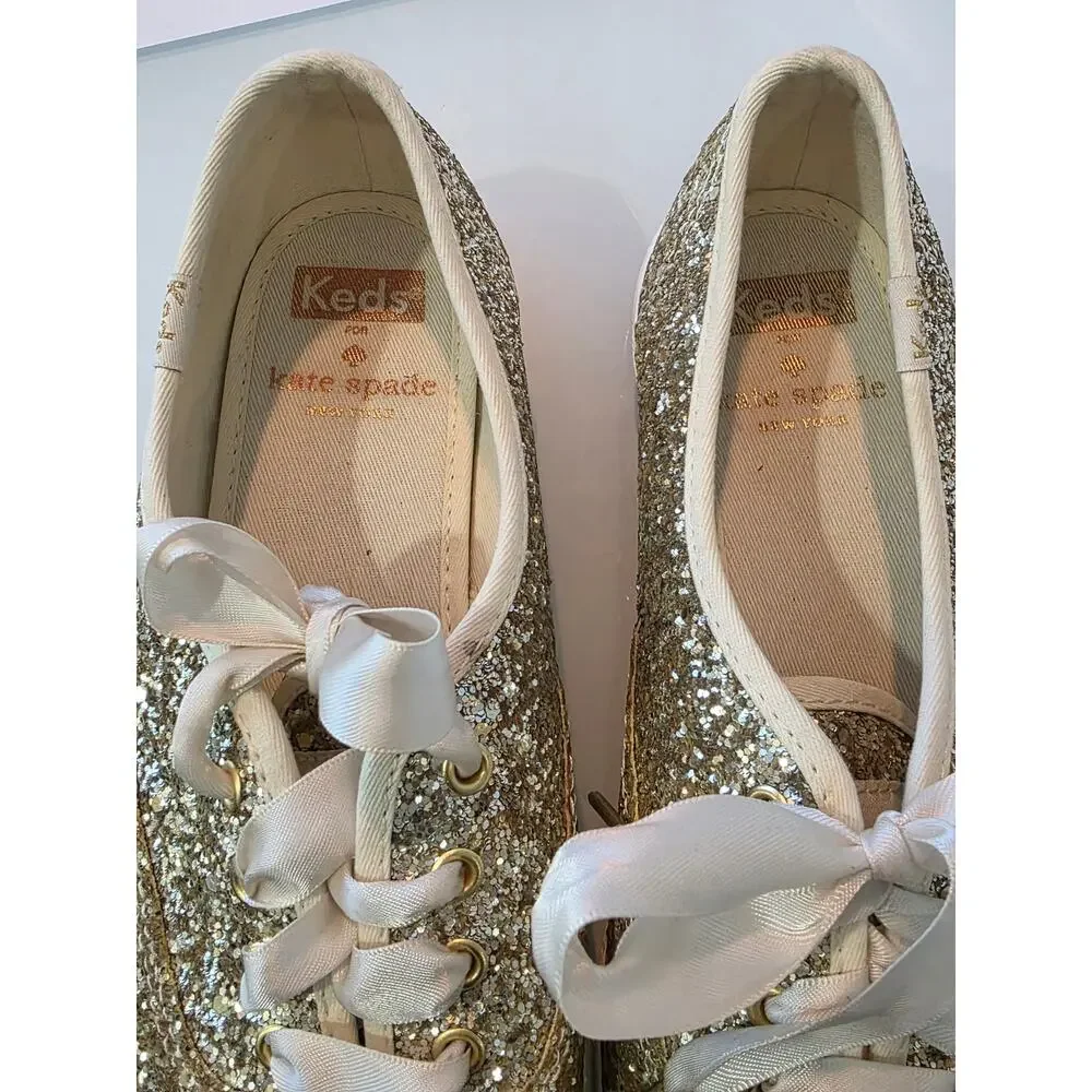 Keds X Kate Spade New York Champion Gold Glitter Sneakers Size 6